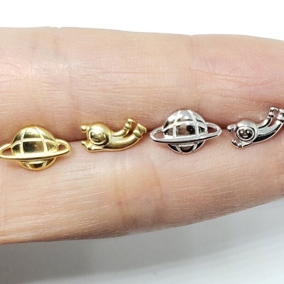 Sterling Silver Astronaut Earrings Space Saturn Earrings - Picture 7 of 8